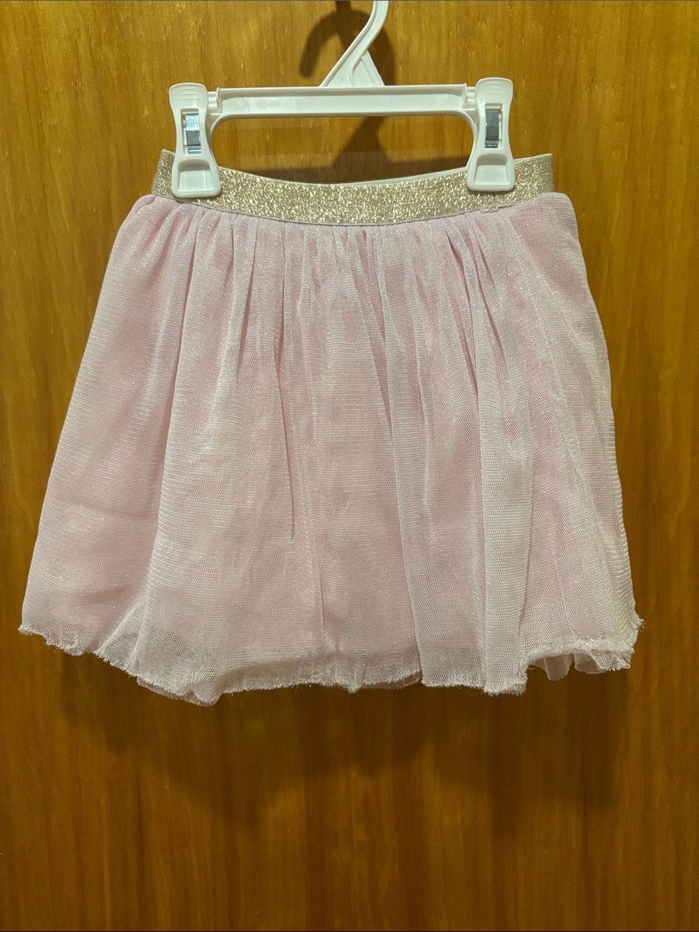 Source Unknown Pink Tulle Skater Skirt with Gold Elastic Waist
